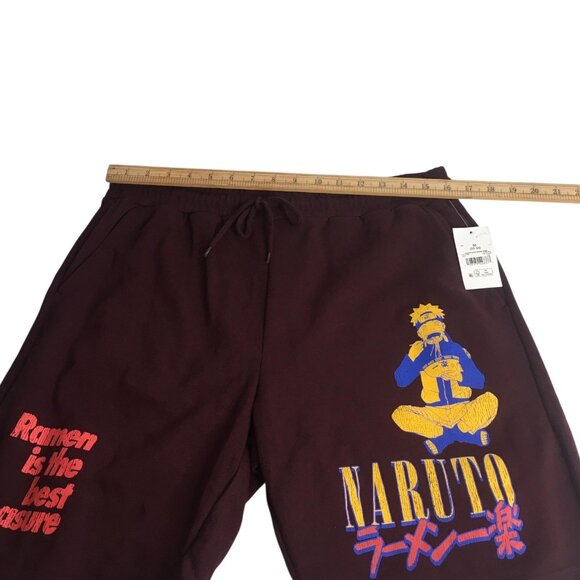 Naruto Shippuden Shorts Mens Medium 32-34 Burgundy Jogger Graphic Ramen Anime - Picture 5 of 15